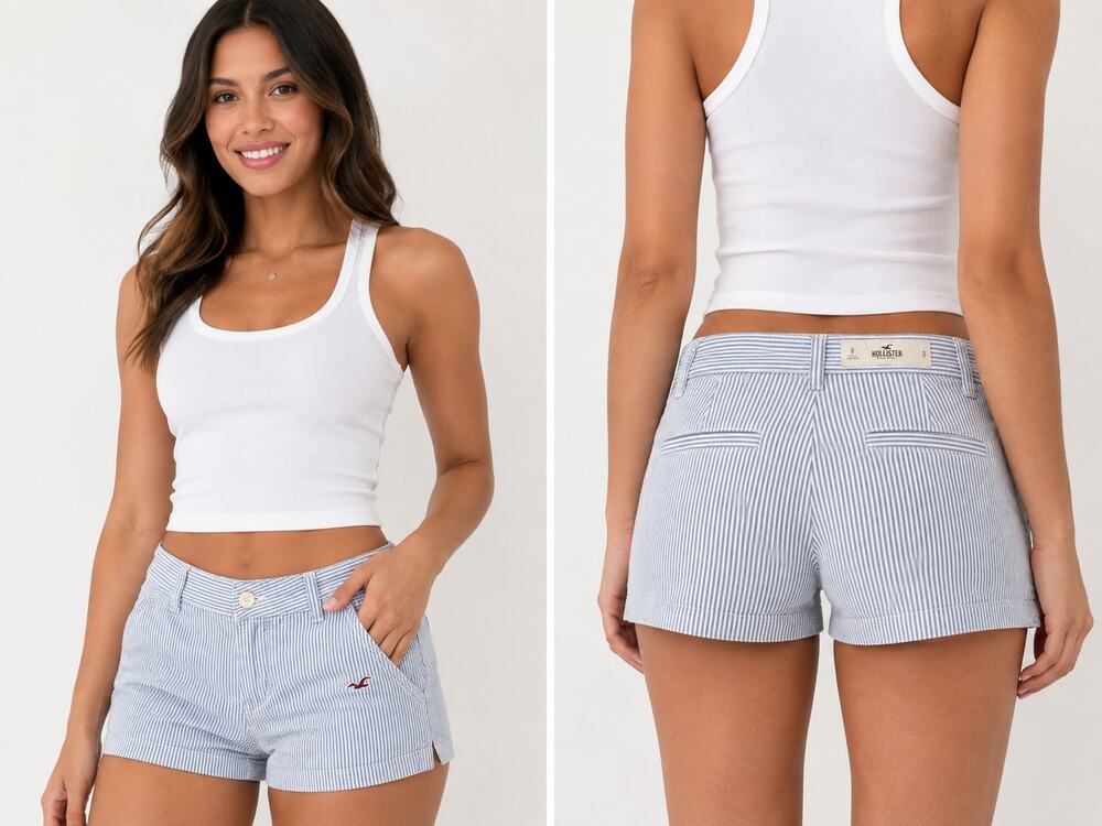 Hollister Women's Blue White Striped Chino Shorts Size 9 W29